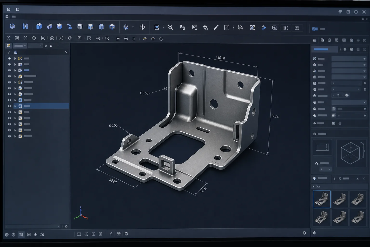 CADで金属部品の3Dデータを確認する画面
